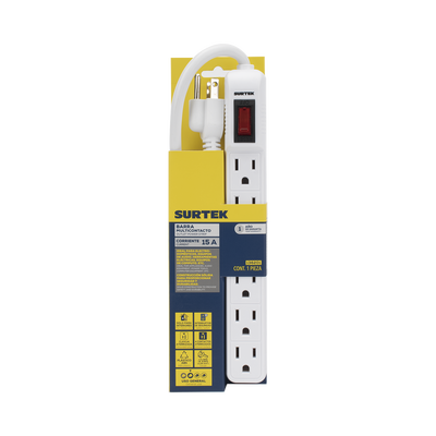 Multicontacto con cable 30 cm. 6 tomas 127 Vca línea,