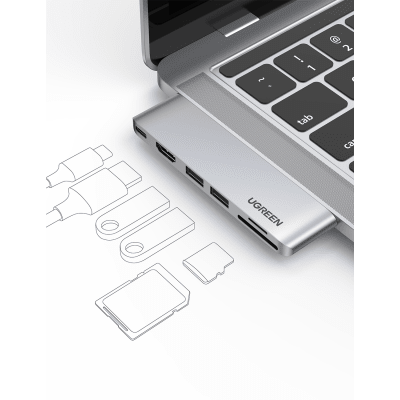 Hub USB-C 6 en 1 / 2xUSB-A 3.0 5Gbps / HDMI 4K@30Hz / PD