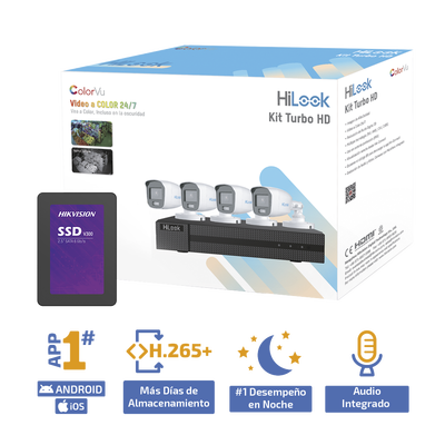 Kit TurboHD 1080p + SSD 500 GB / DVR 4 Canales / 4 Cámaras