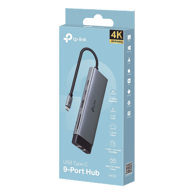 Adaptador HUB 9 en 1, 1 puerto USB-C entrada, 1 puerto HDMI