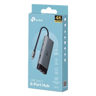 Adaptador HUB 6 en 1, 1 puerto USB-C entrada, 1 puerto HDMI