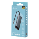 Adaptador HUB 6 en 1, 1 puerto USB-C entrada, 1 puerto HDMI