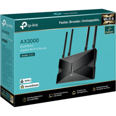 Router WiFi 6 / AX1800 / Dual Band / 5x Gigabit / 4 Antenas