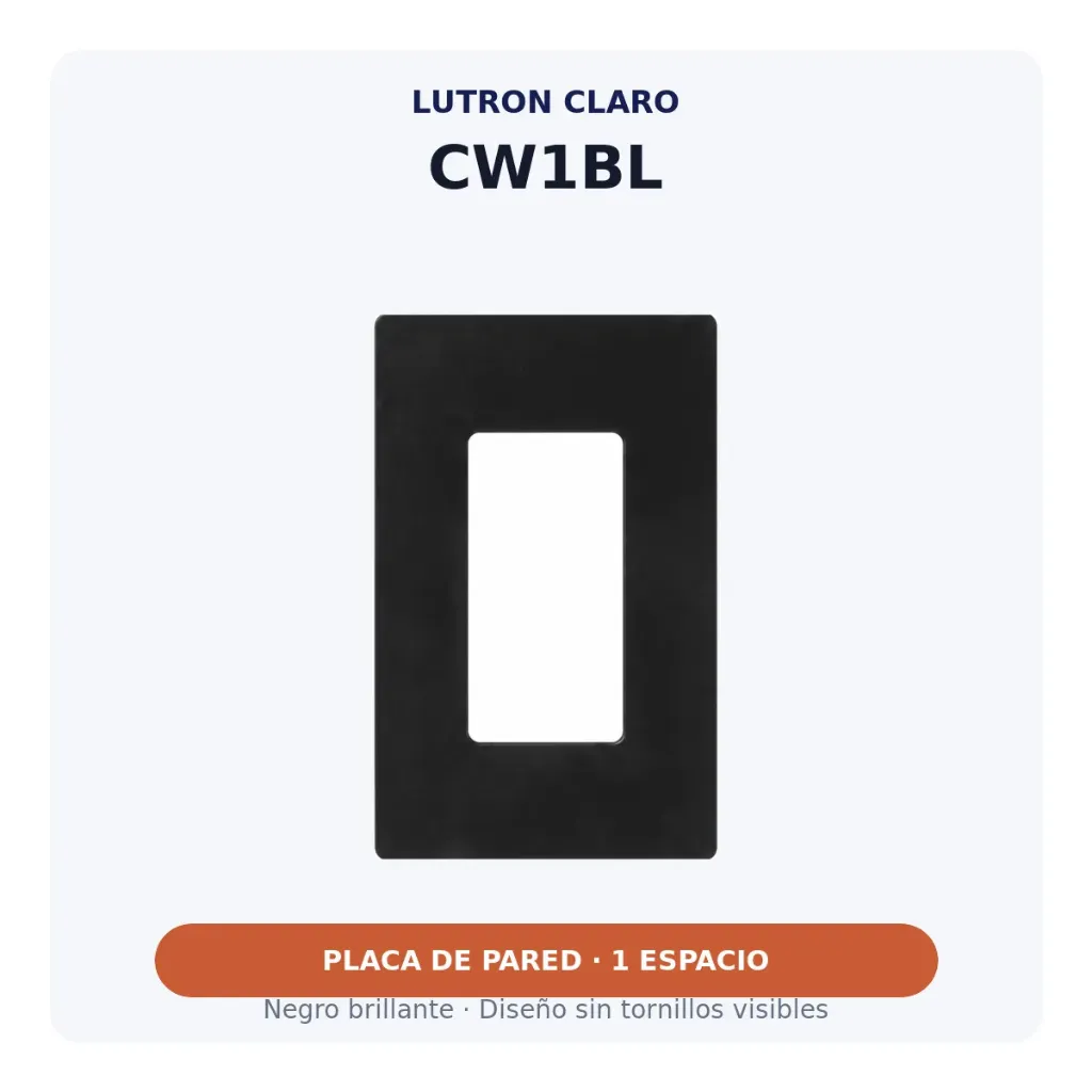 [CW1BL] Placa de Pared Lutron Claro CW1BL 1 Espacio Negro Brillante