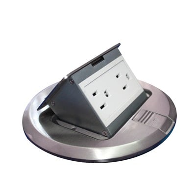 Mini Caja de Piso Redonda Acero Inoxidable con 2 Contactos