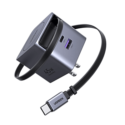 Cargador Rápido / 45W GaN / Cable Retráctil 0.7 m (2.3 ft)